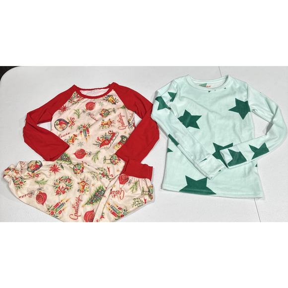 Girls Clothes Size 7/8 Christmas Pajama Set & Green Star Pjs Top Casual Colorful - Picture 1 of 9